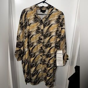 Ashro Women's Button Down Dress in Gold and Black‎ Pattern